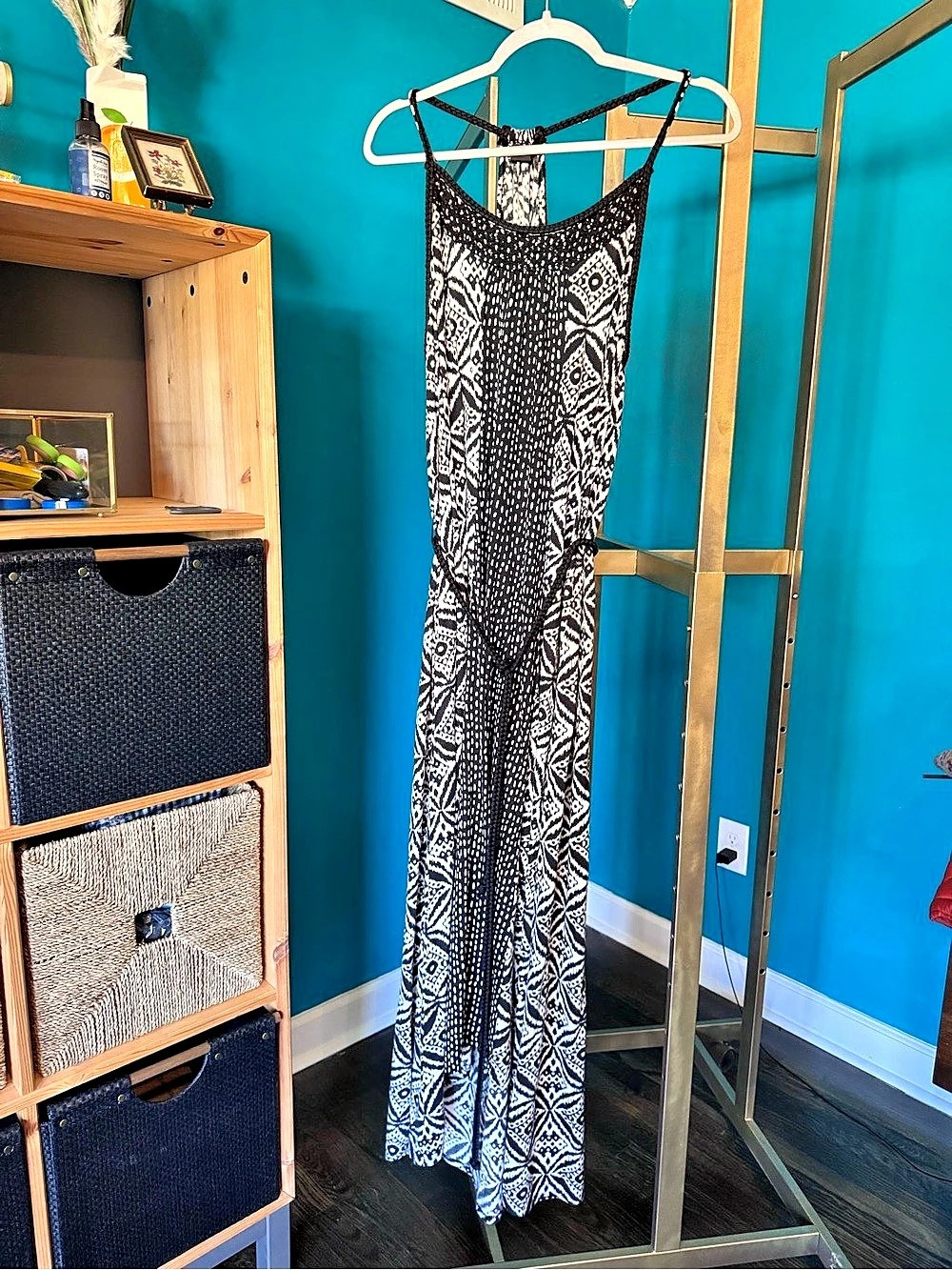 Lucky Brand Live Love Dream Geometric Maxi Dress in Black & White Size XL